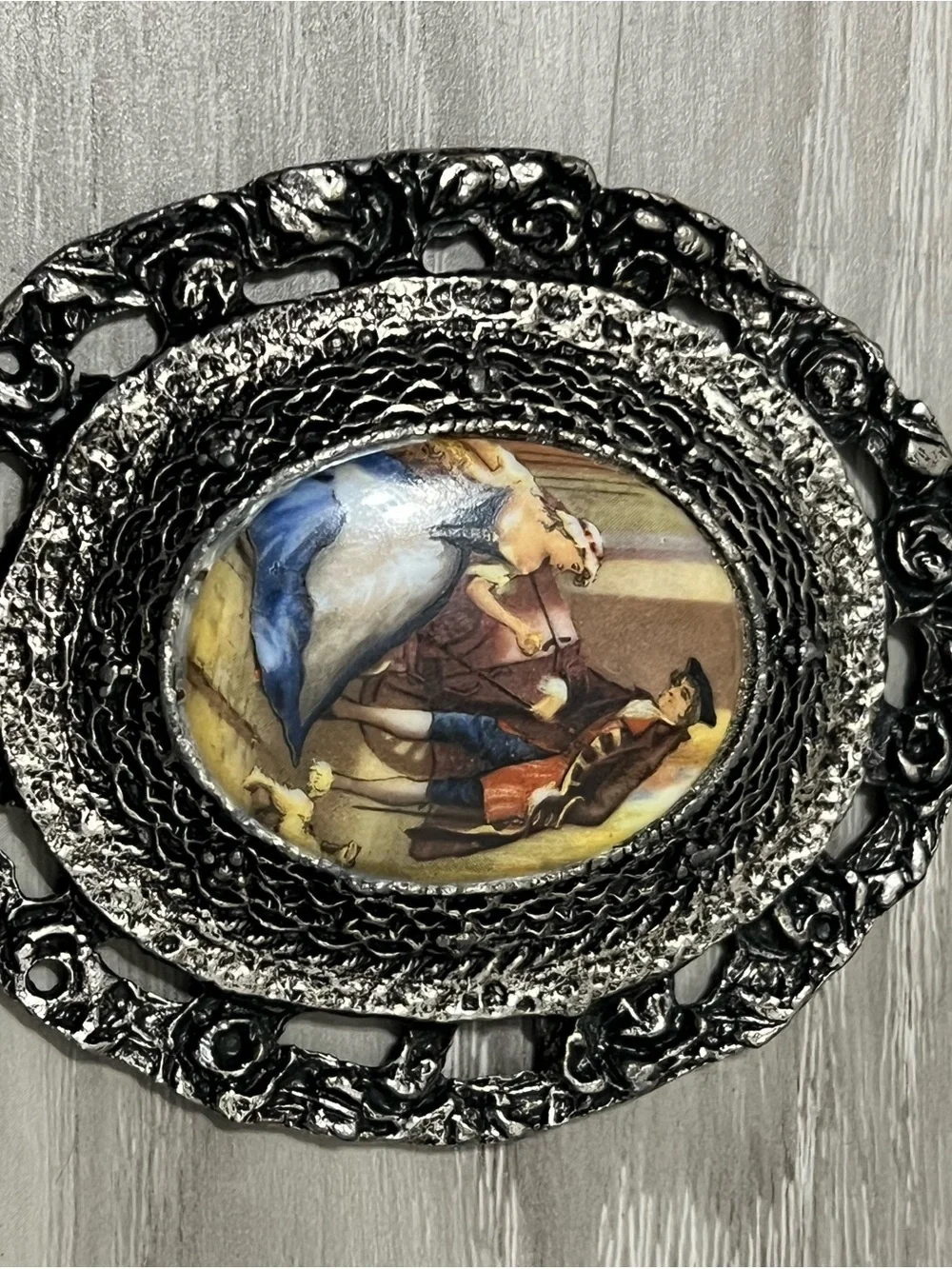 Vintage Large Porcelain Fragonard Pendant Gallant Scene Courting Couple Antique